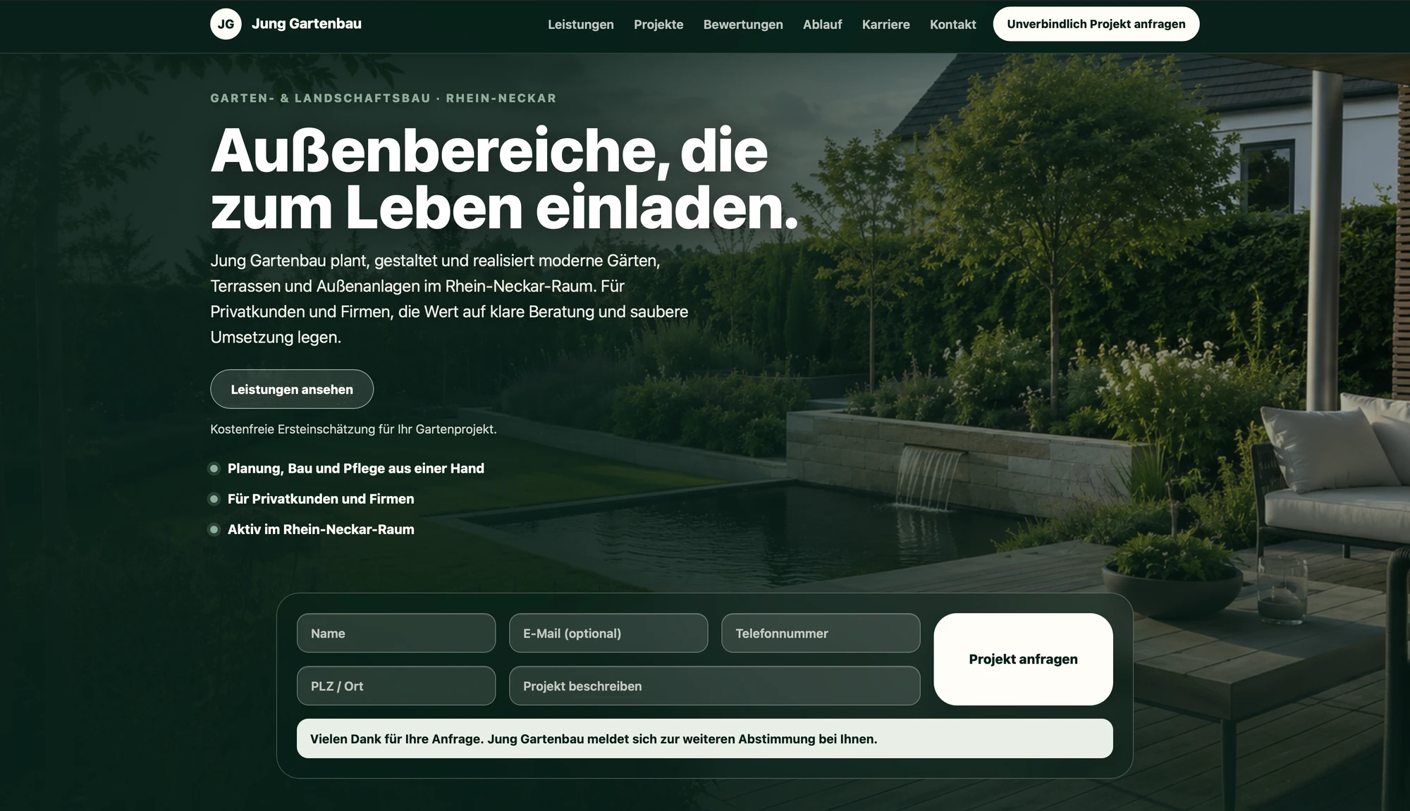Demo-Website eines Gartenbau-Betriebs, Desktop-Ansicht
