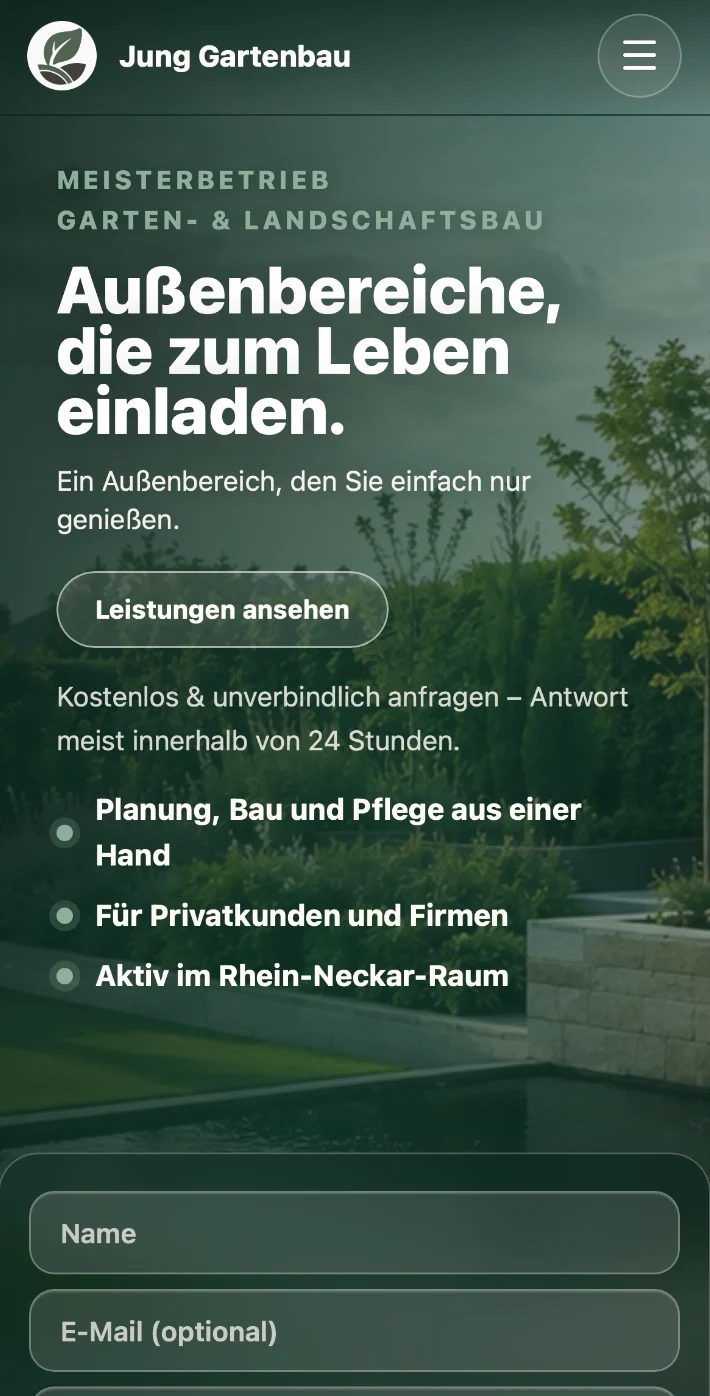 Demo-Website, Handy-Ansicht